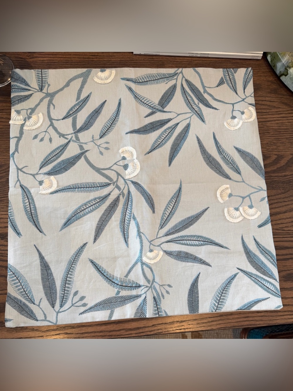 Brand New Jane Churchill embroidered "Silverwood Blue" cushion cover